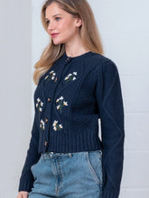 Load image into Gallery viewer, Cable Knit Cardigan Sweater with Daisys
