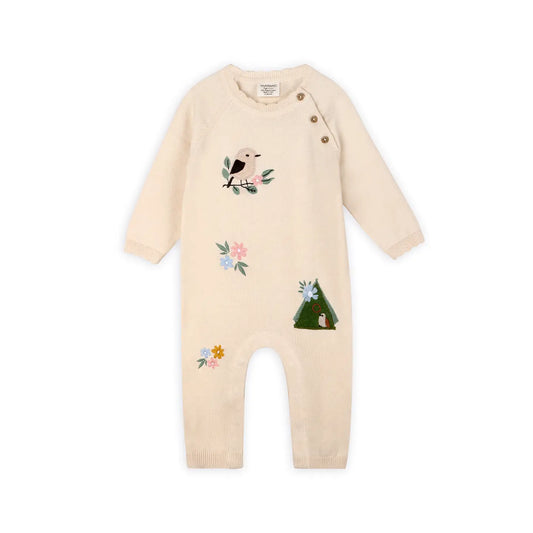 Organic Bird & Floral Embroidered Jumpsuit