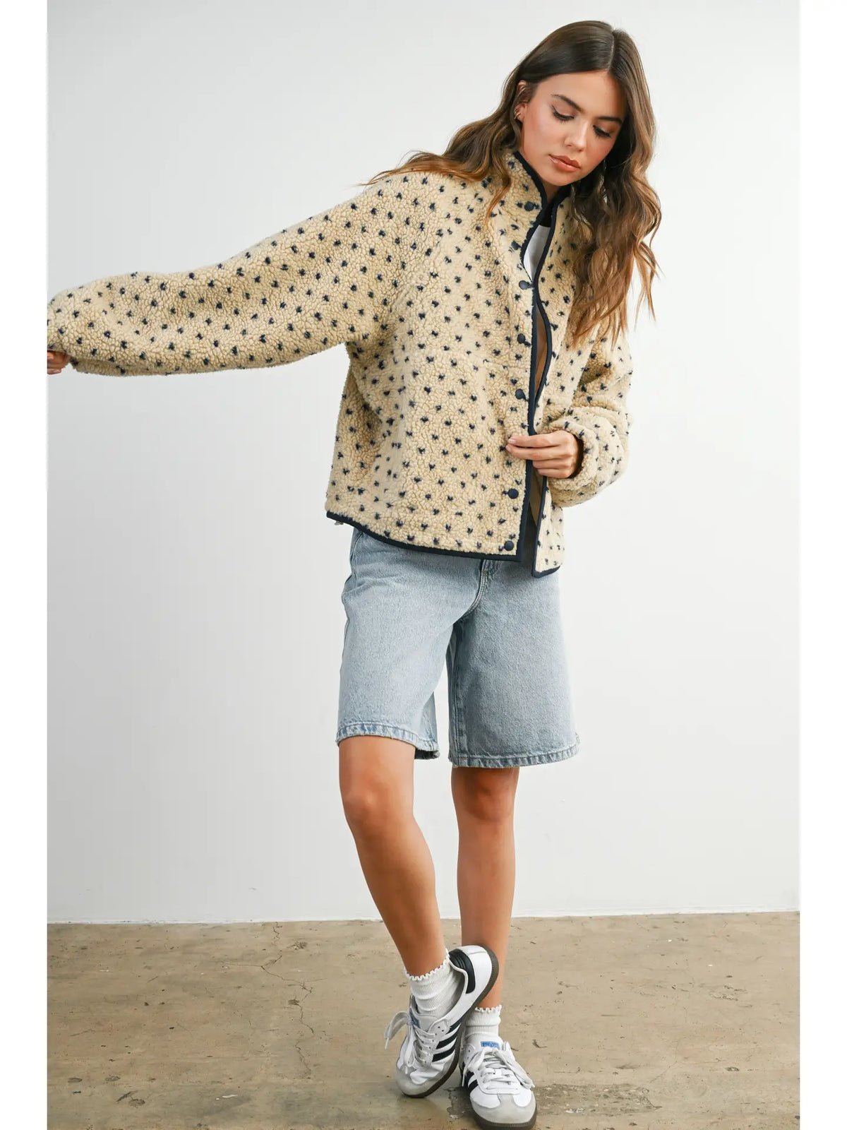 High Pile Fleece Puffer Jacket - Taupe/Navy