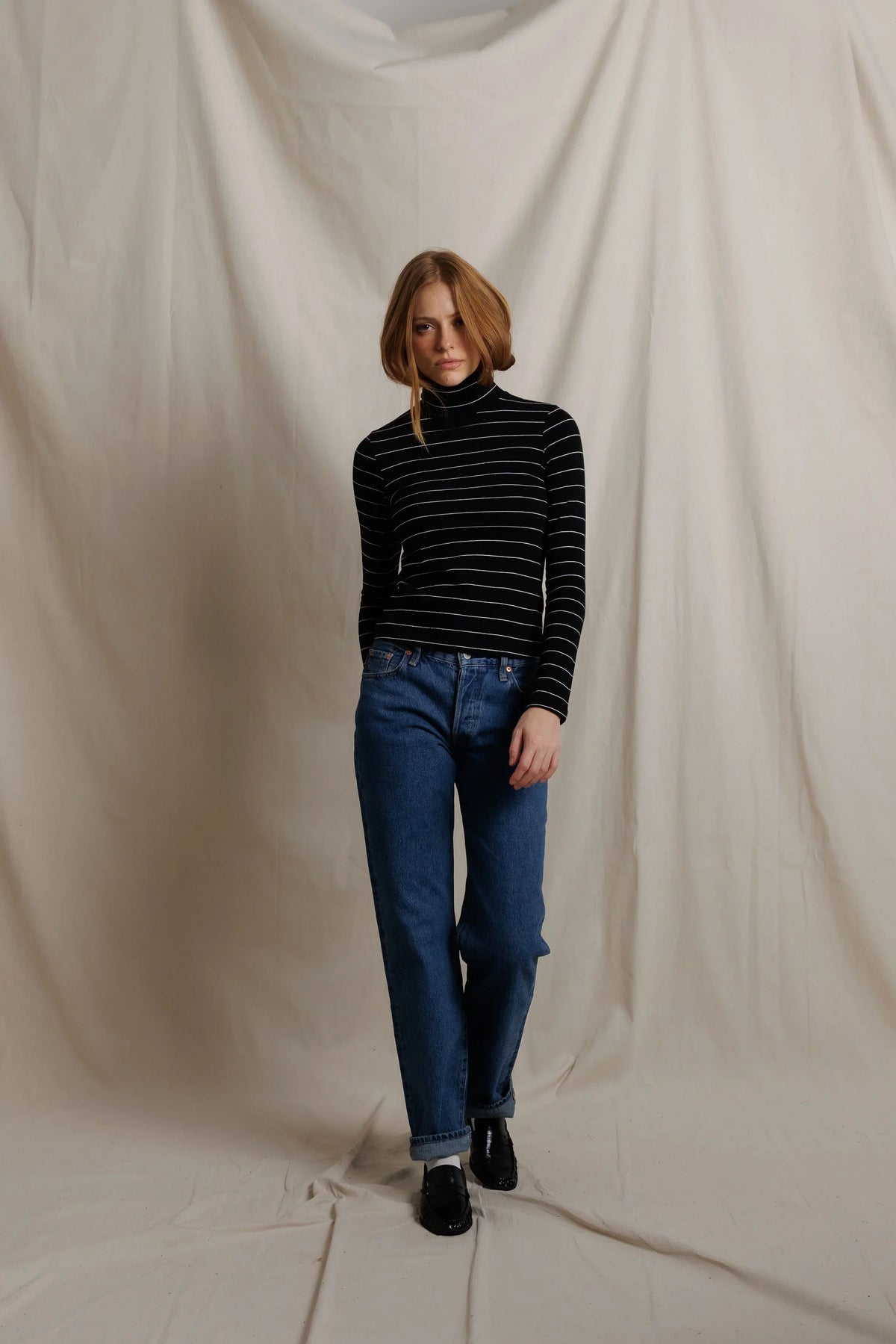 L/S Turtleneck - Black/Natural Stripe