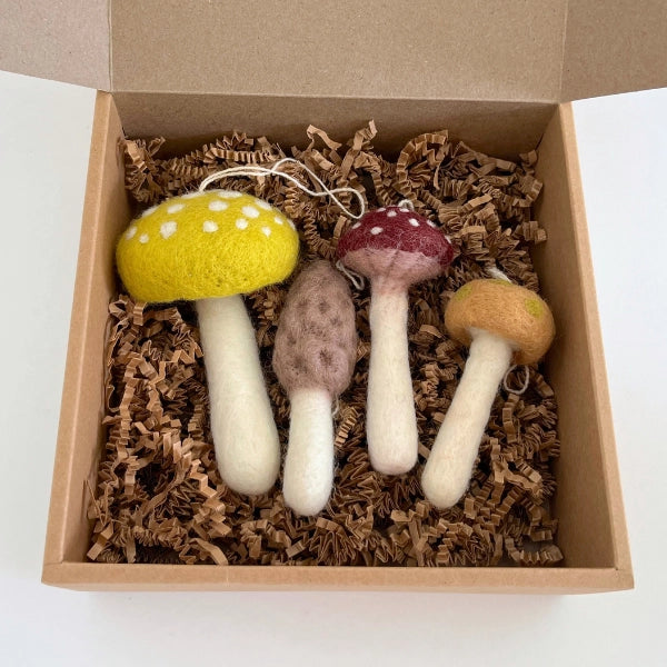 Felted Wool Mushroom Ornament Set