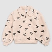 Bows Embroidered Sherpa Almond Half-Zip Pull-Over