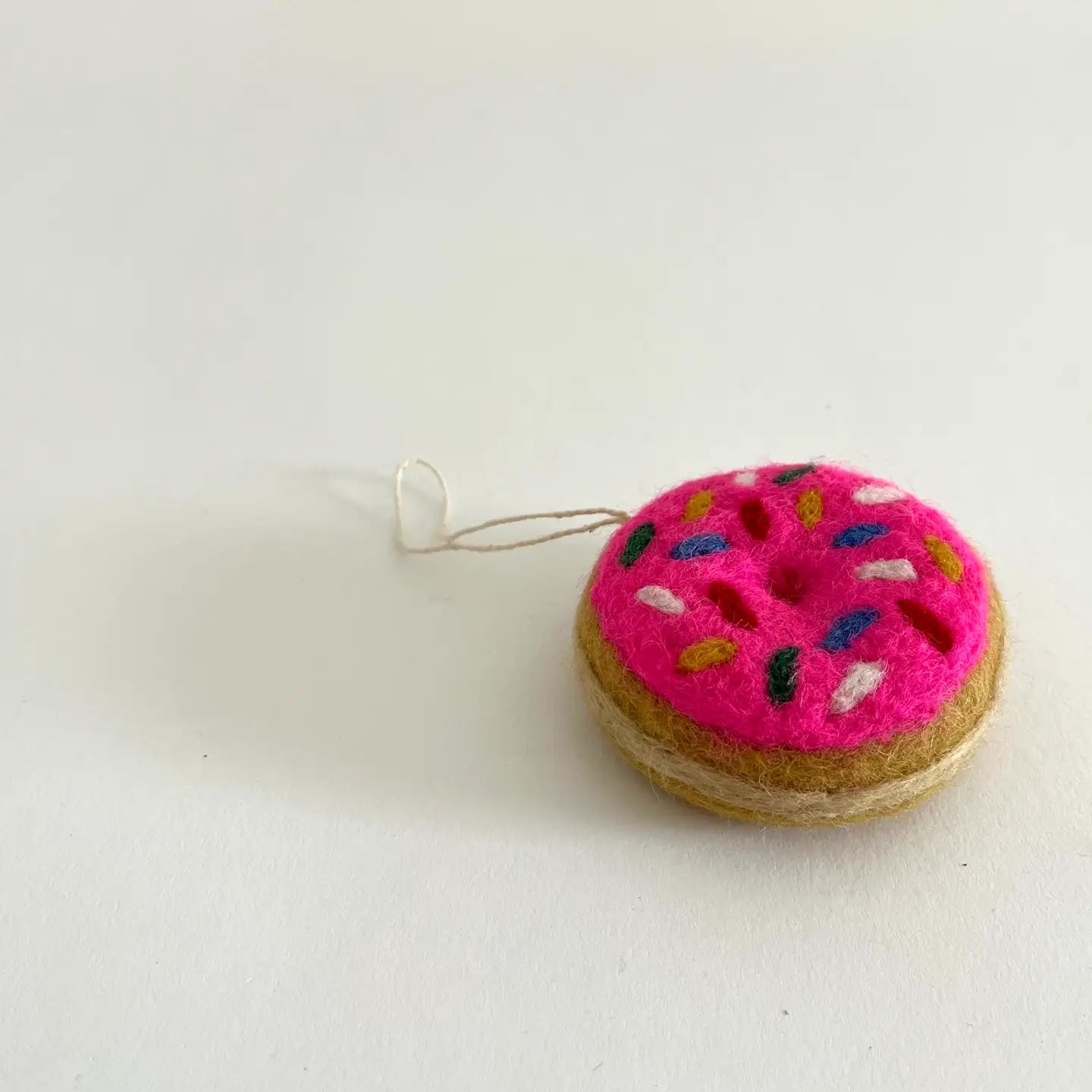 Felted Wool Donut Ornament - Pink Glaze