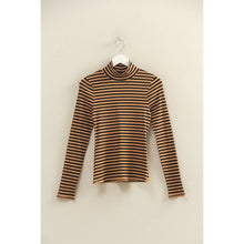 Load image into Gallery viewer, Striped Turtleneck Fitted Knit Top - Taupe
