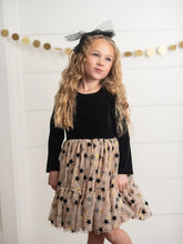 Load image into Gallery viewer, Kids Black &amp; Gold Star Velvet Holiday Sparkle Tulle Dress
