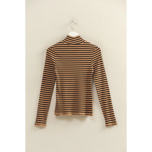 Load image into Gallery viewer, Striped Turtleneck Fitted Knit Top - Taupe
