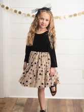 Load image into Gallery viewer, Kids Black &amp; Gold Star Velvet Holiday Sparkle Tulle Dress

