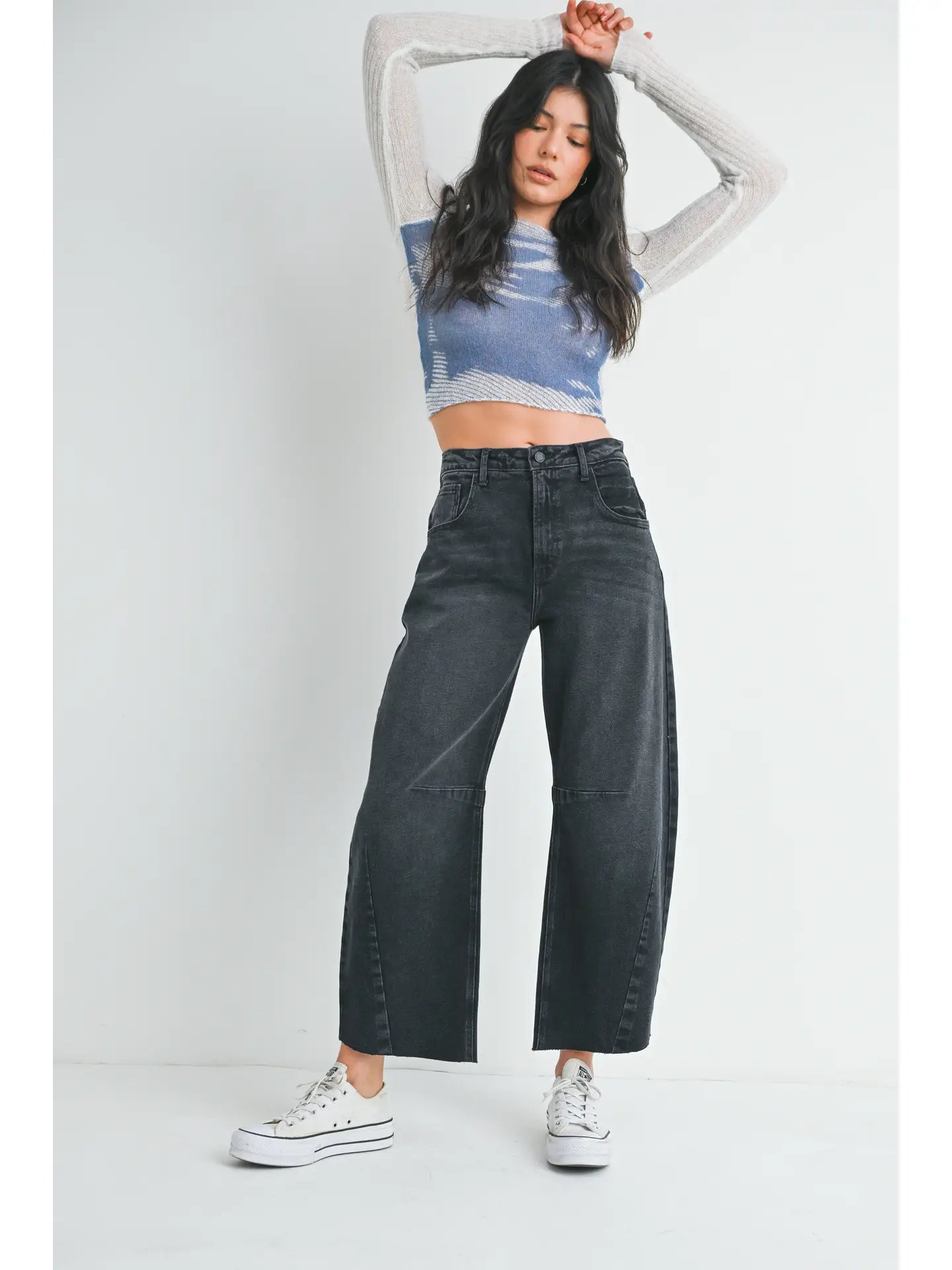 Barrel Jean w/ Seams - Washed Black