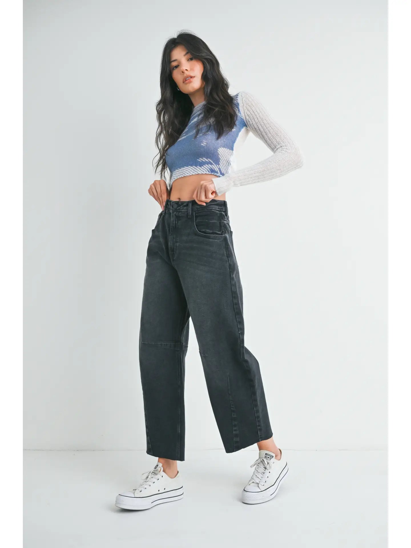 Barrel Jean w/ Seams - Washed Black