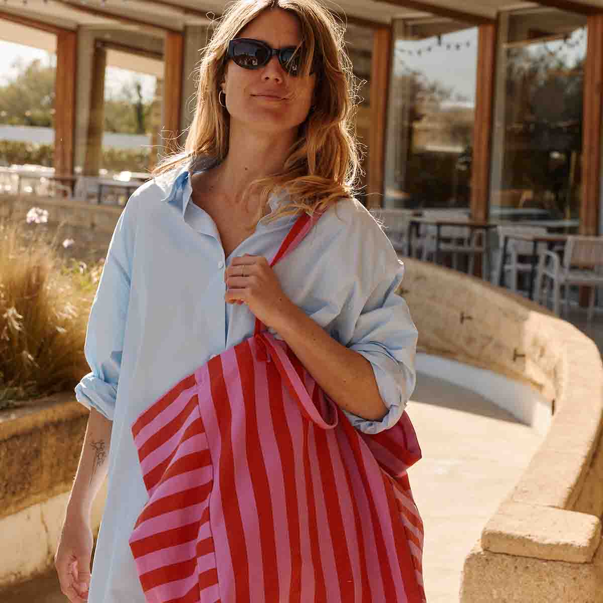 ELISA TOTE BAG STRIPES ORCHID/ TOMATO