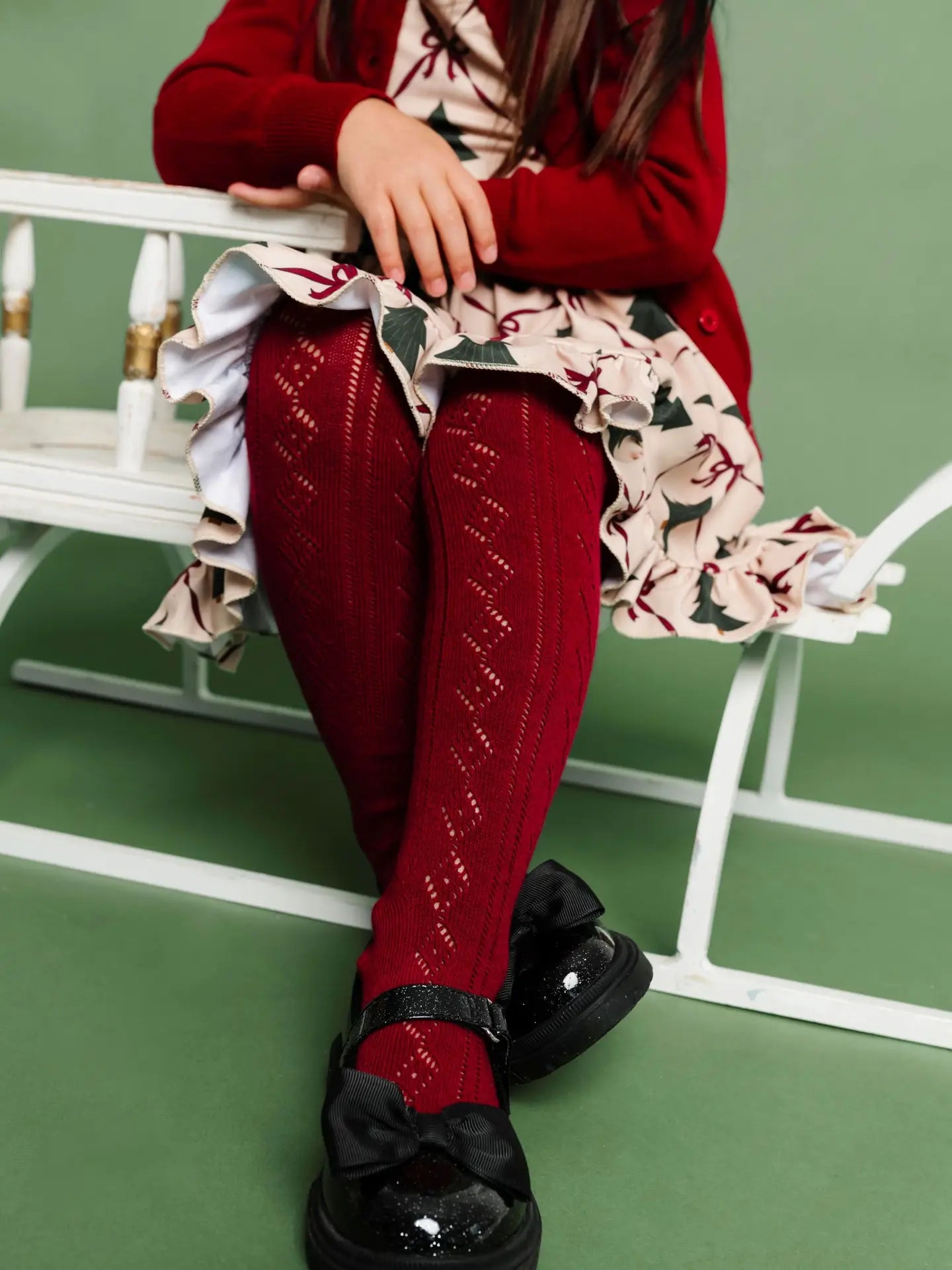 Fancy Knit Tights - Crimson