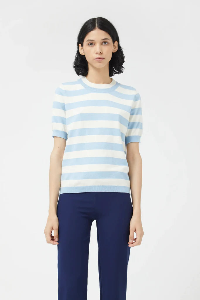 Striped Short Sleeve Sweater - Blue