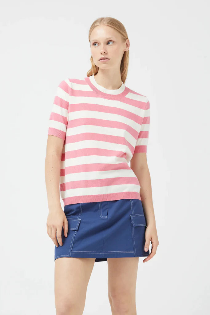 Striped Short Sleeve Sweater - Pink