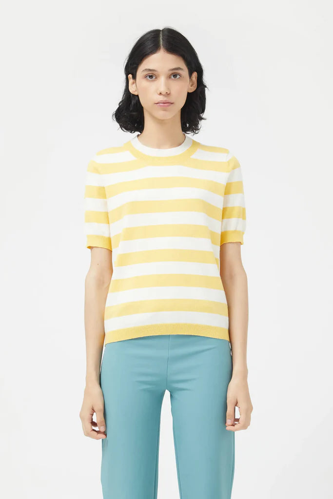 Striped Short Sleeve Sweater - Yellow