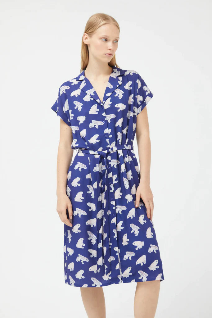 Frog Print Button-Front Dress
