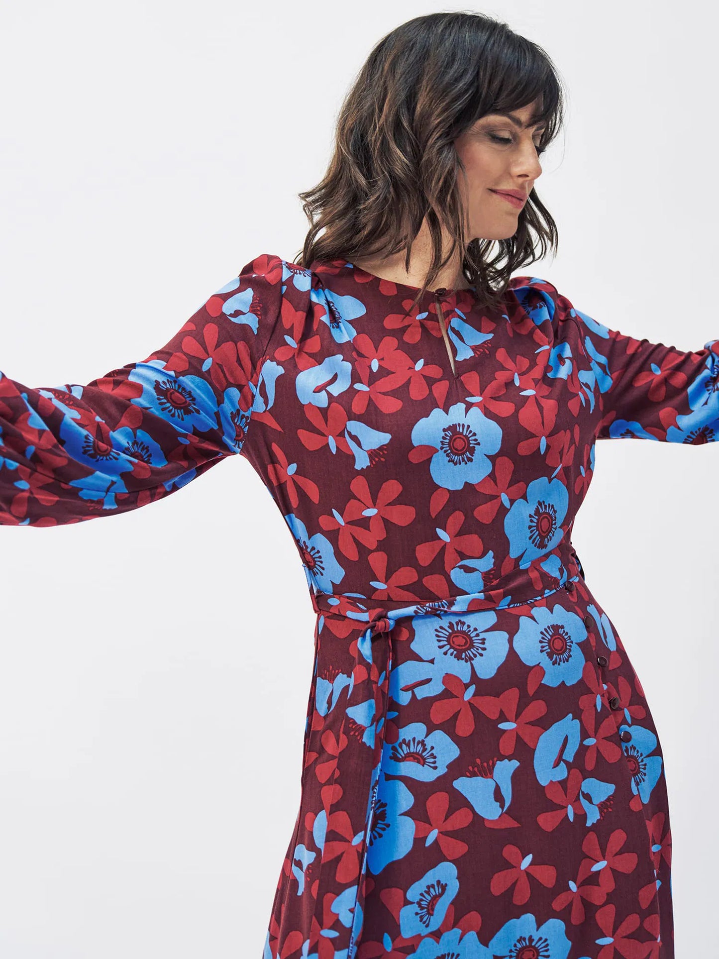 Long Floral Tie Front Dress