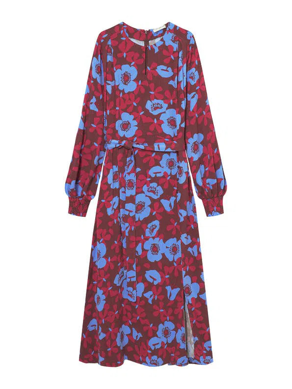 Long Floral Tie Front Dress