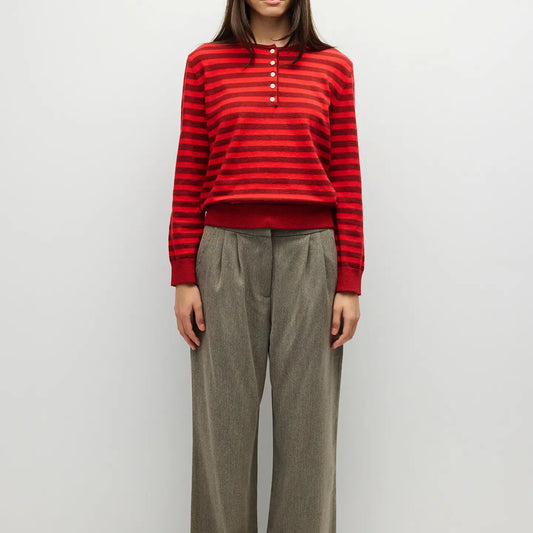 Henley Sweater - Burgundy/Poppy