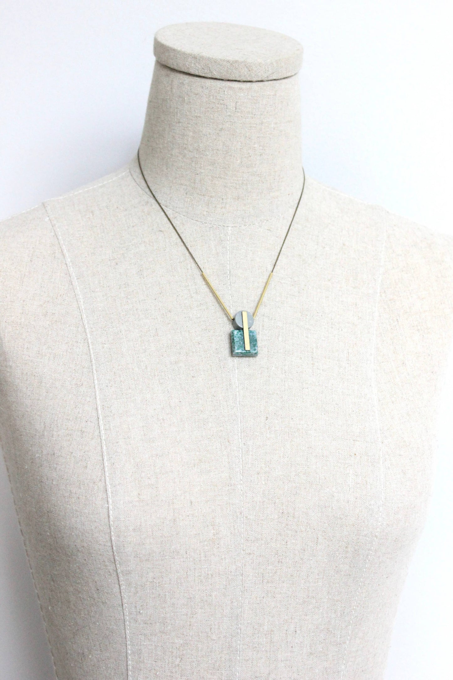 Vintage Glass and Gray Jasper Geometric Pendant Necklace