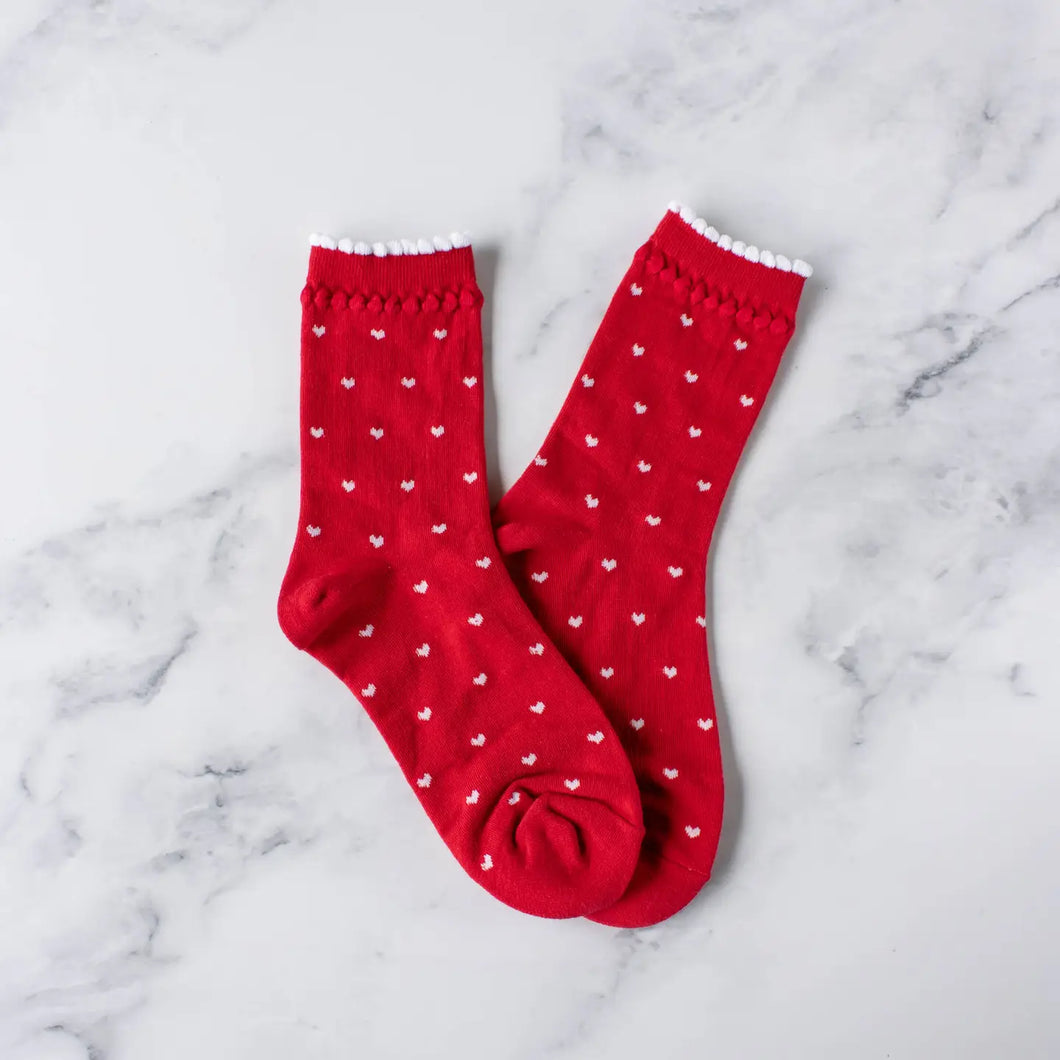 Always Lovely Heart Socks - Red/White