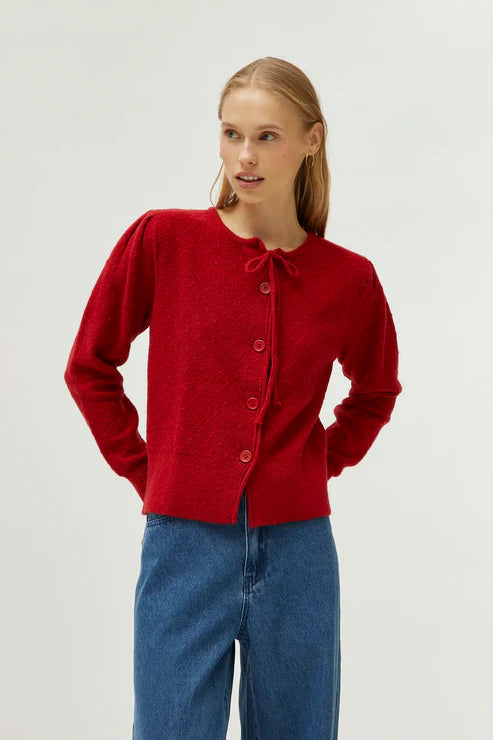 Bow Knit Cardigan - Red