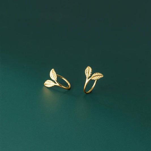 Tiny Leaf Branch Hook Hoop Earrings