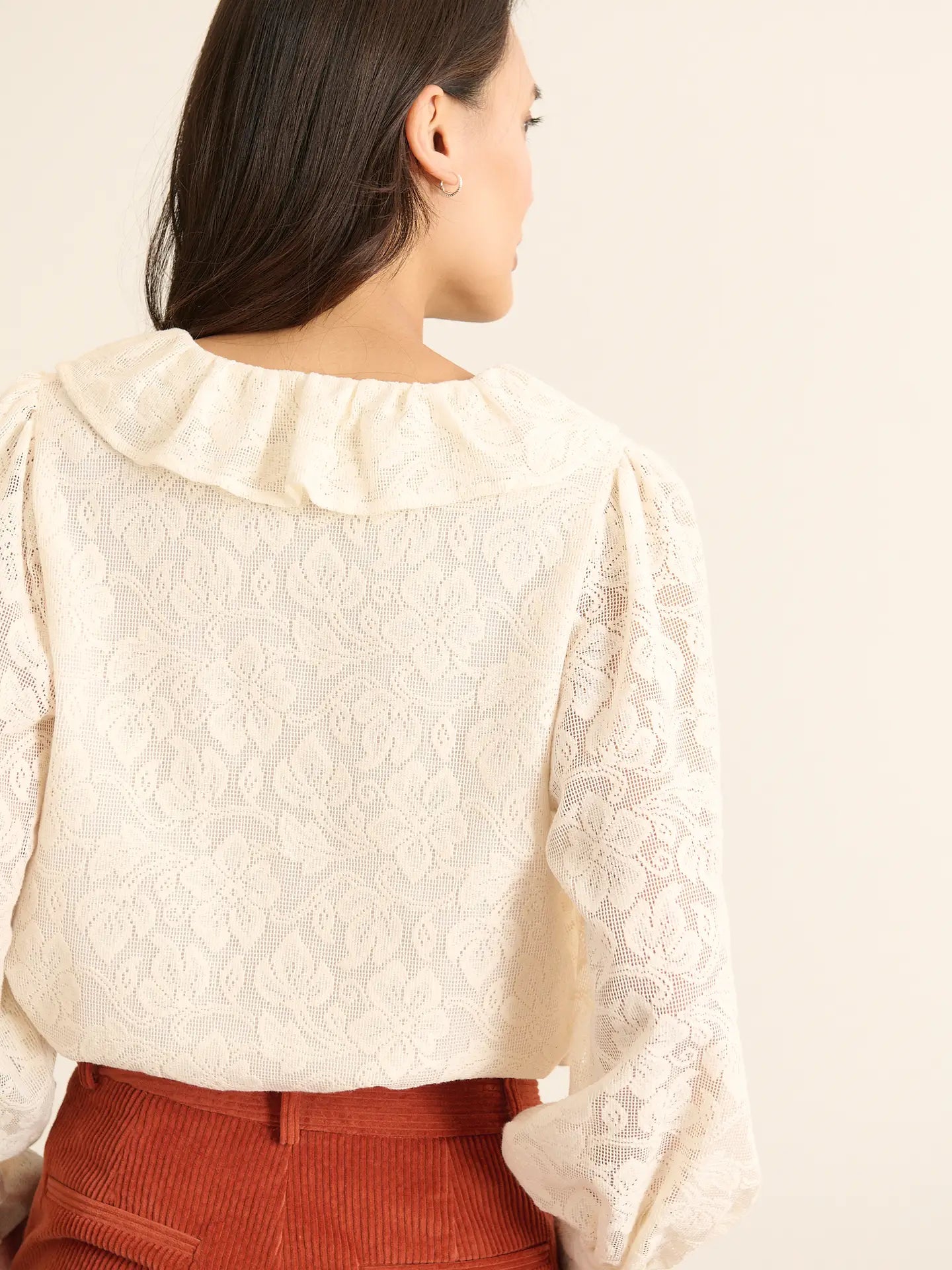 Lace Blouse with Ruffled Collar