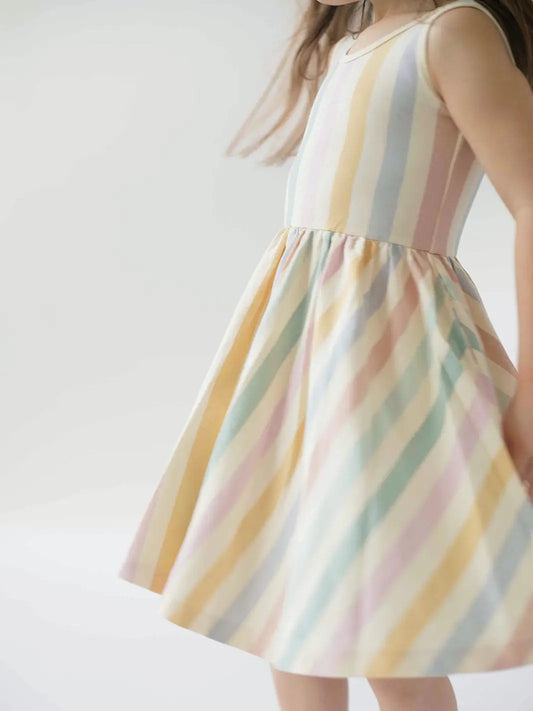 Sleeveless Twirl Dress - Pastel Stripes