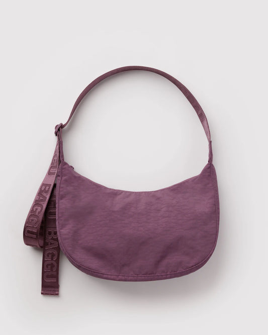 Medium Nylon Baggu Crescent Bag - Wild Plum