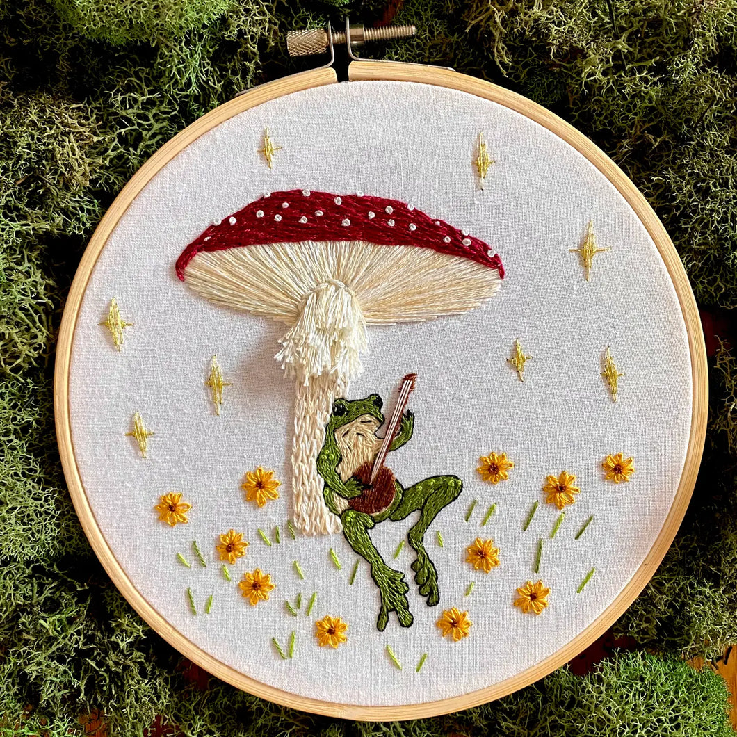 Toadstool Serenade Frog & Mushroom Craft Diy Embroidery Kit