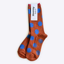 Load image into Gallery viewer, Polka Dot Crew Socks - Brown/Blue
