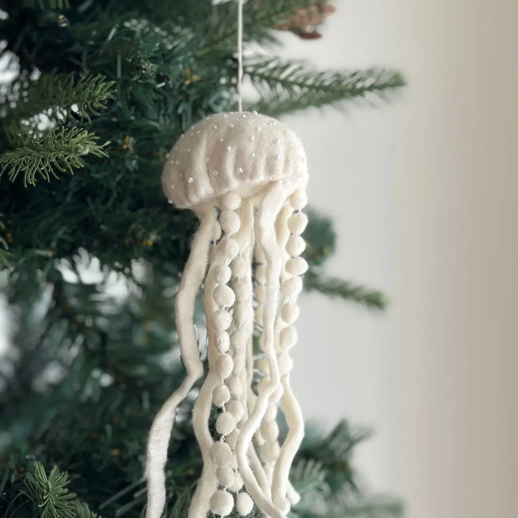 Felt White Jellyfish Ornament