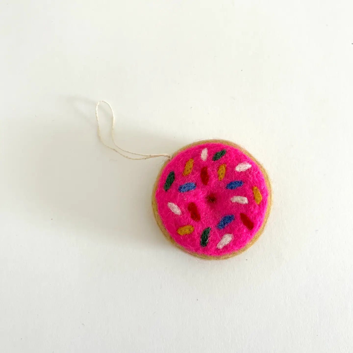 Felted Wool Donut Ornament - Pink Glaze
