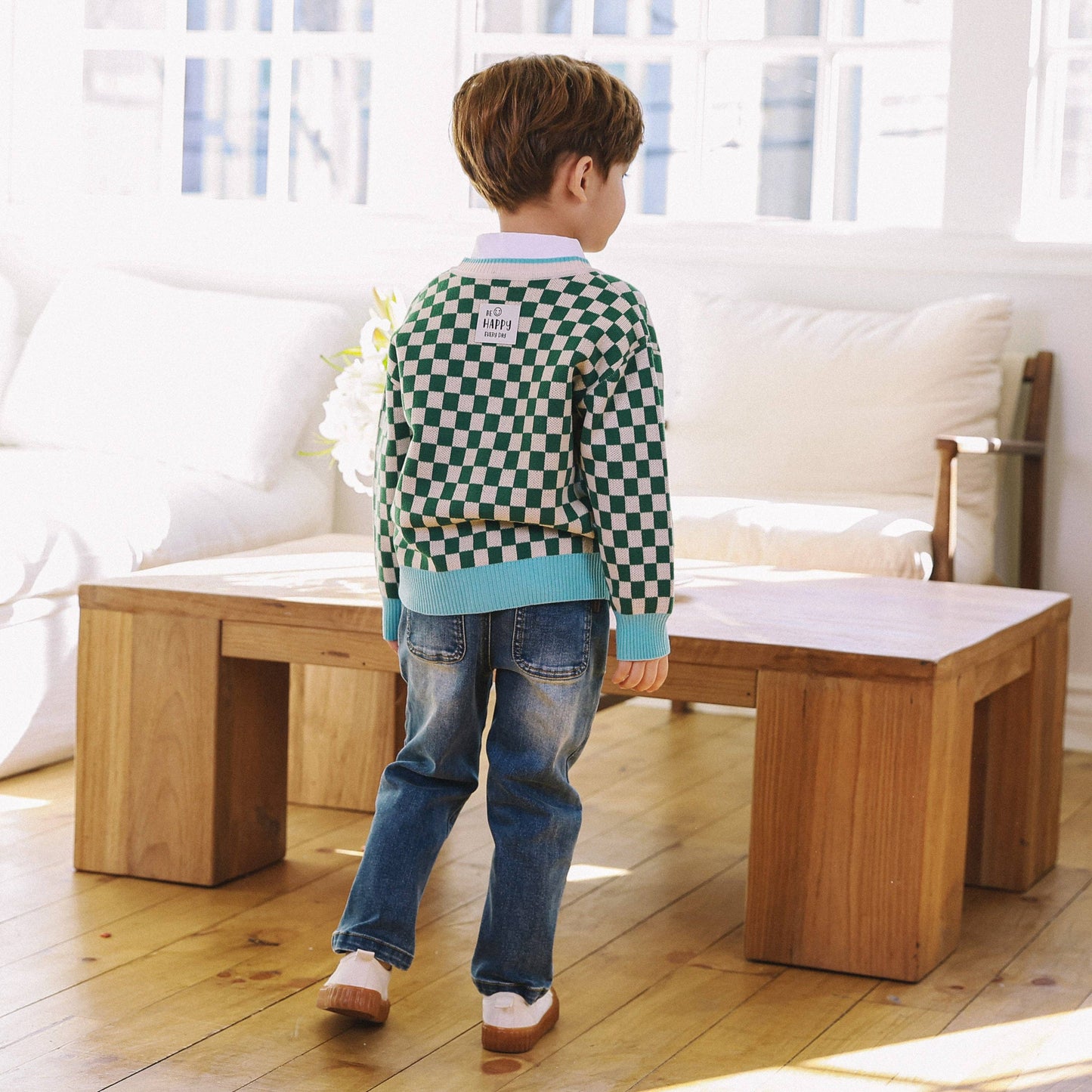 Colorblock Checkered Jacquard Cardigan