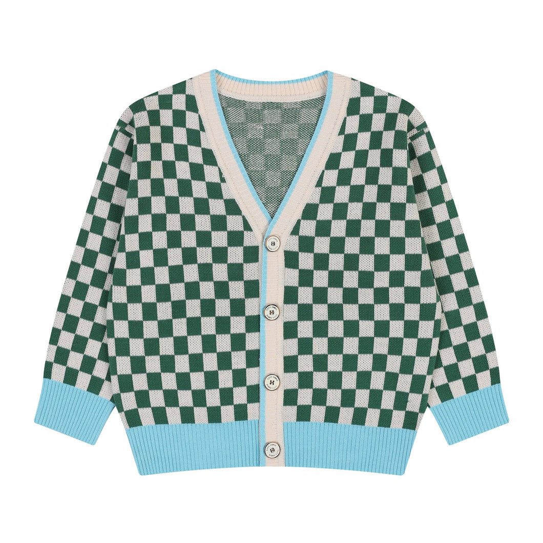 Colorblock Checkered Jacquard Cardigan