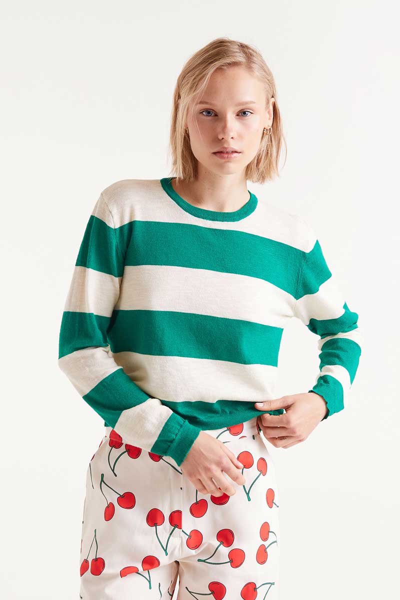 Striped Long Sleeve Sweater - Green