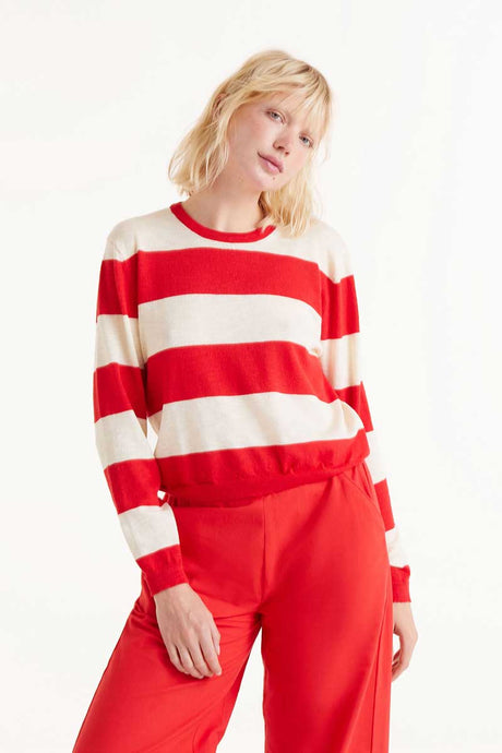 Compania Fantastica Striped Long Sleeve Sweater - Red