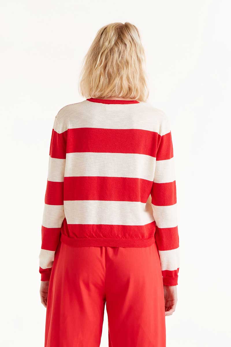 Striped Long Sleeve Sweater - Red