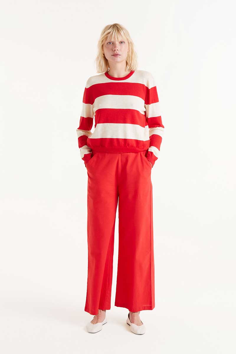Striped Long Sleeve Sweater - Red