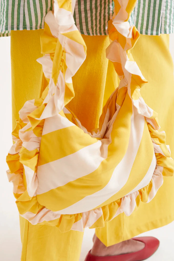 Stripe Print Shoulder Bag - Yellow