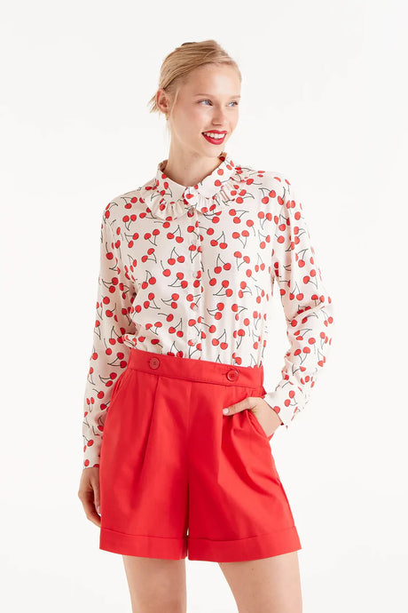 Compania Fantastica Cherry Print Ruffle Collar Shirt