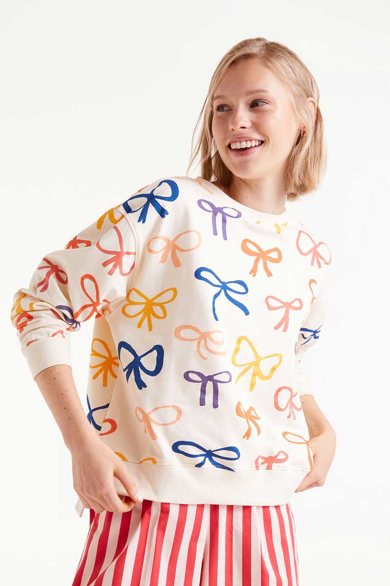 All Over Print Bow Sweatshirt
