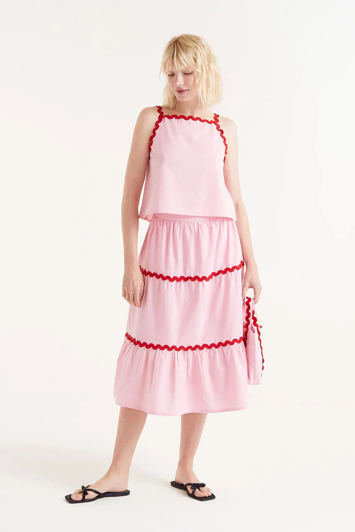 Pink Ric-Rac Midi Skirt