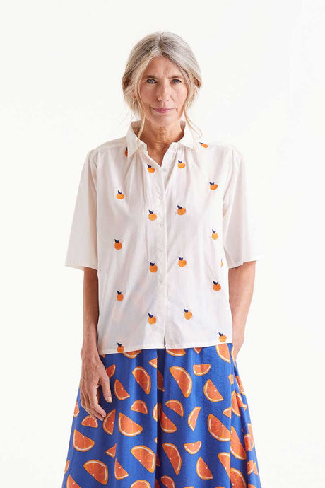 Compania Fantastica Short Sleeve Embroidered Citrus Print Shirt