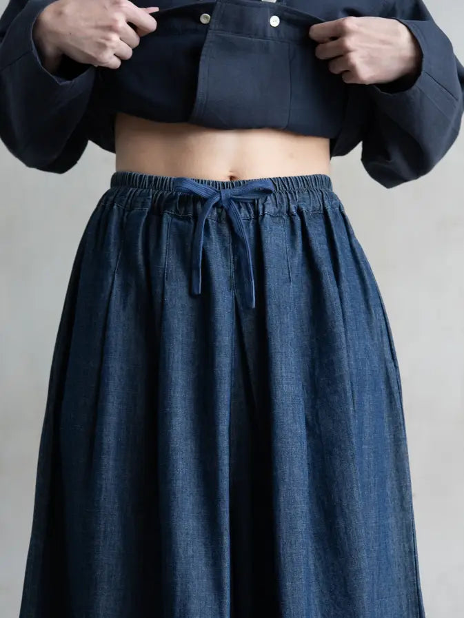 Chambray Fr Pleated Wide-Leg Pants