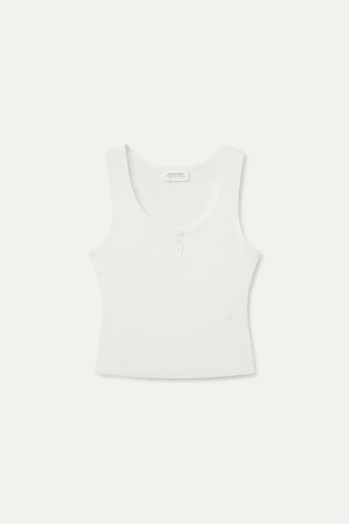 Button Front Tank - White
