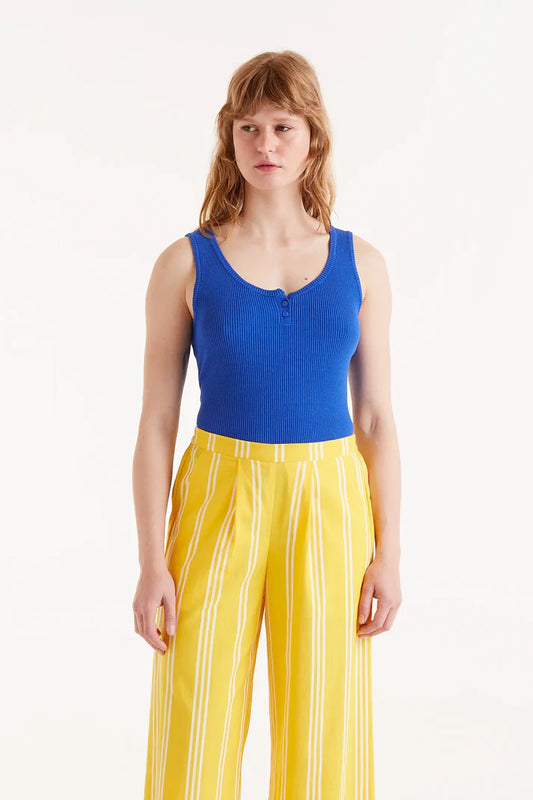 Button Front Tank - Blue