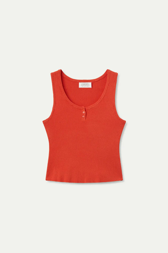 Button Front Tank - Orange