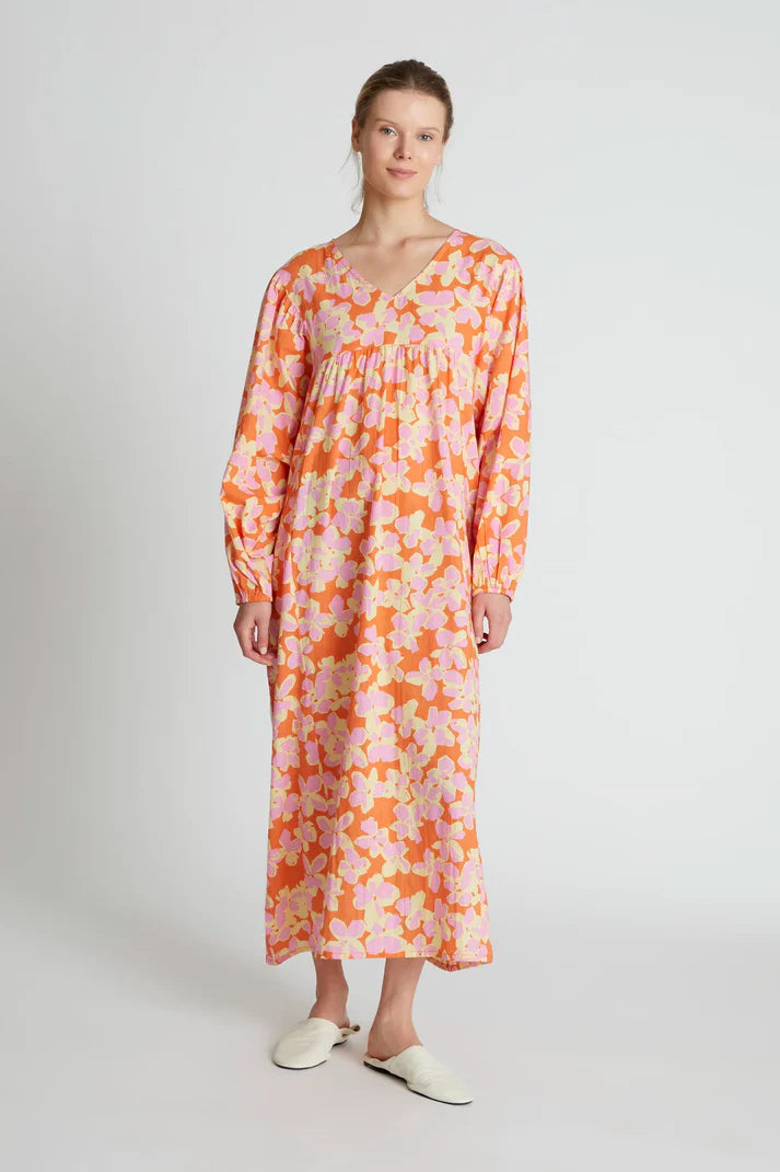 Rubra Orange Printed Long Dress