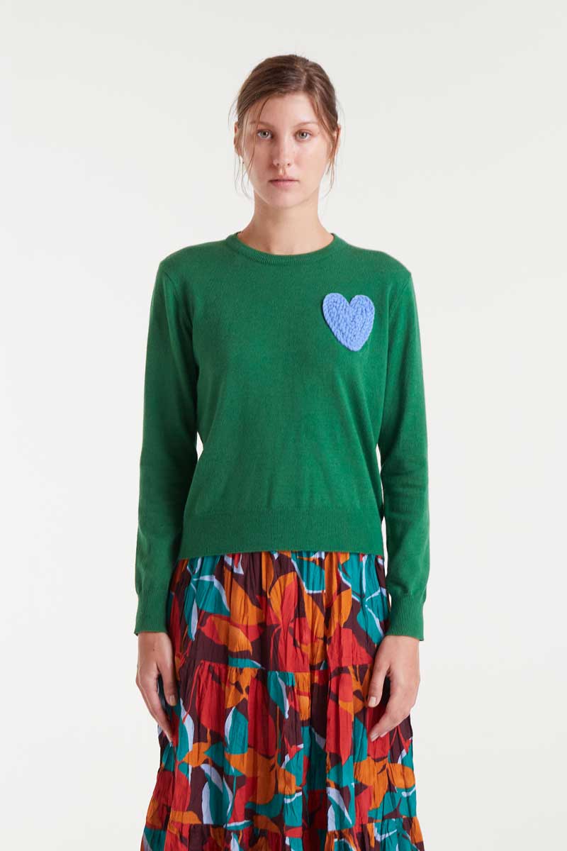 Heart Emroidery Sweater - Green